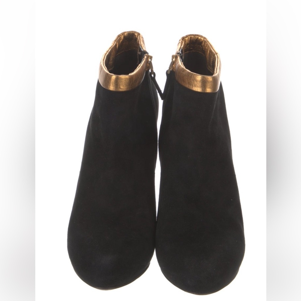 FENDI Black Gold Suede Leather Ankle Heeled Boots Size 37/7 w/Dustbag MSRP $990 - Picture 3 of 14